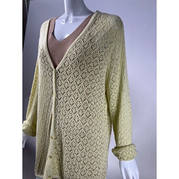 Sag Harbor Womens 2X Vintage Yellow Open Knit Cardigan Sweater Button Front - Picture 11 of 16